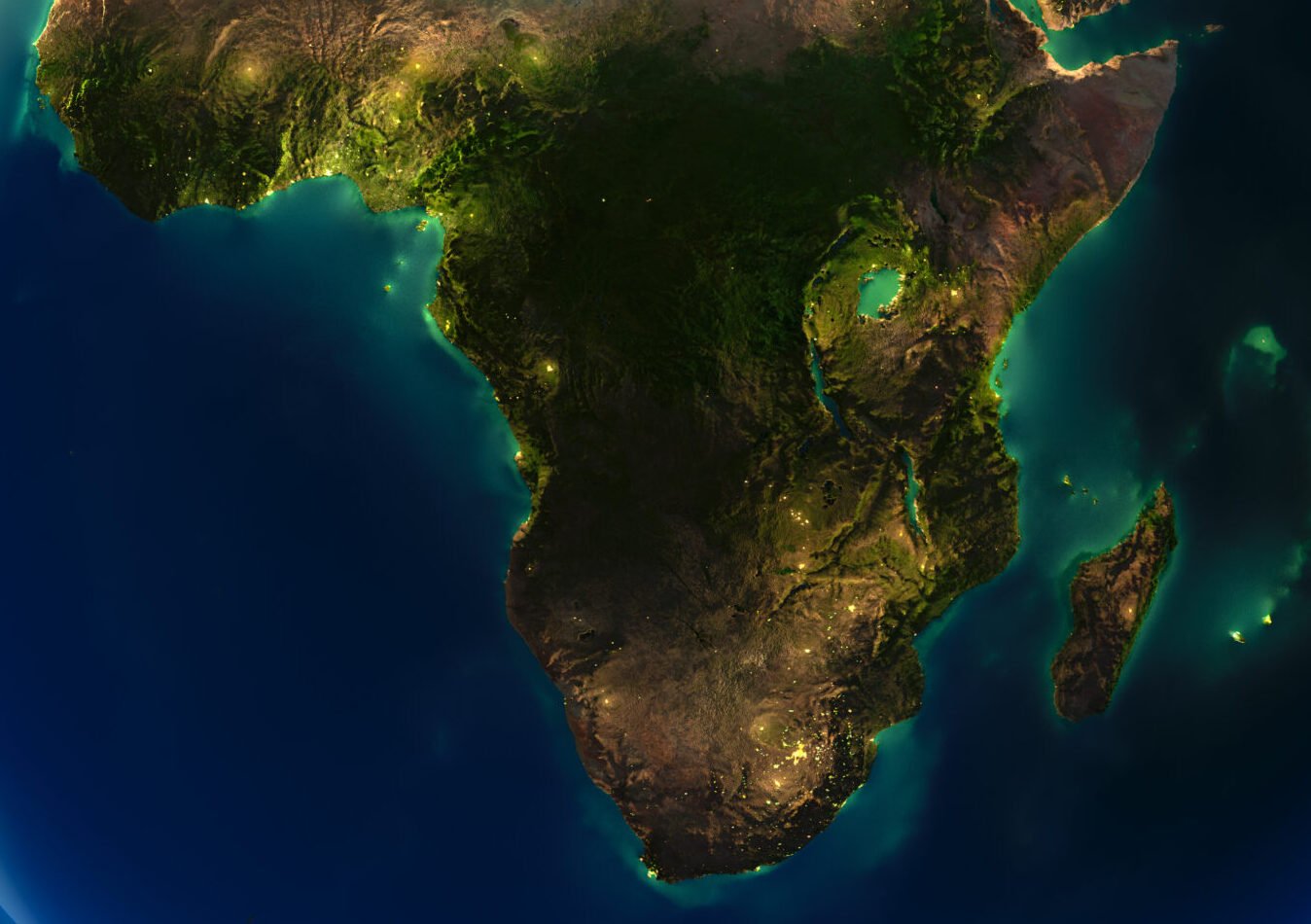 Highly,Detailed,Planet,Earth,At,Night,,With,Embossed,Continents,,Illuminated